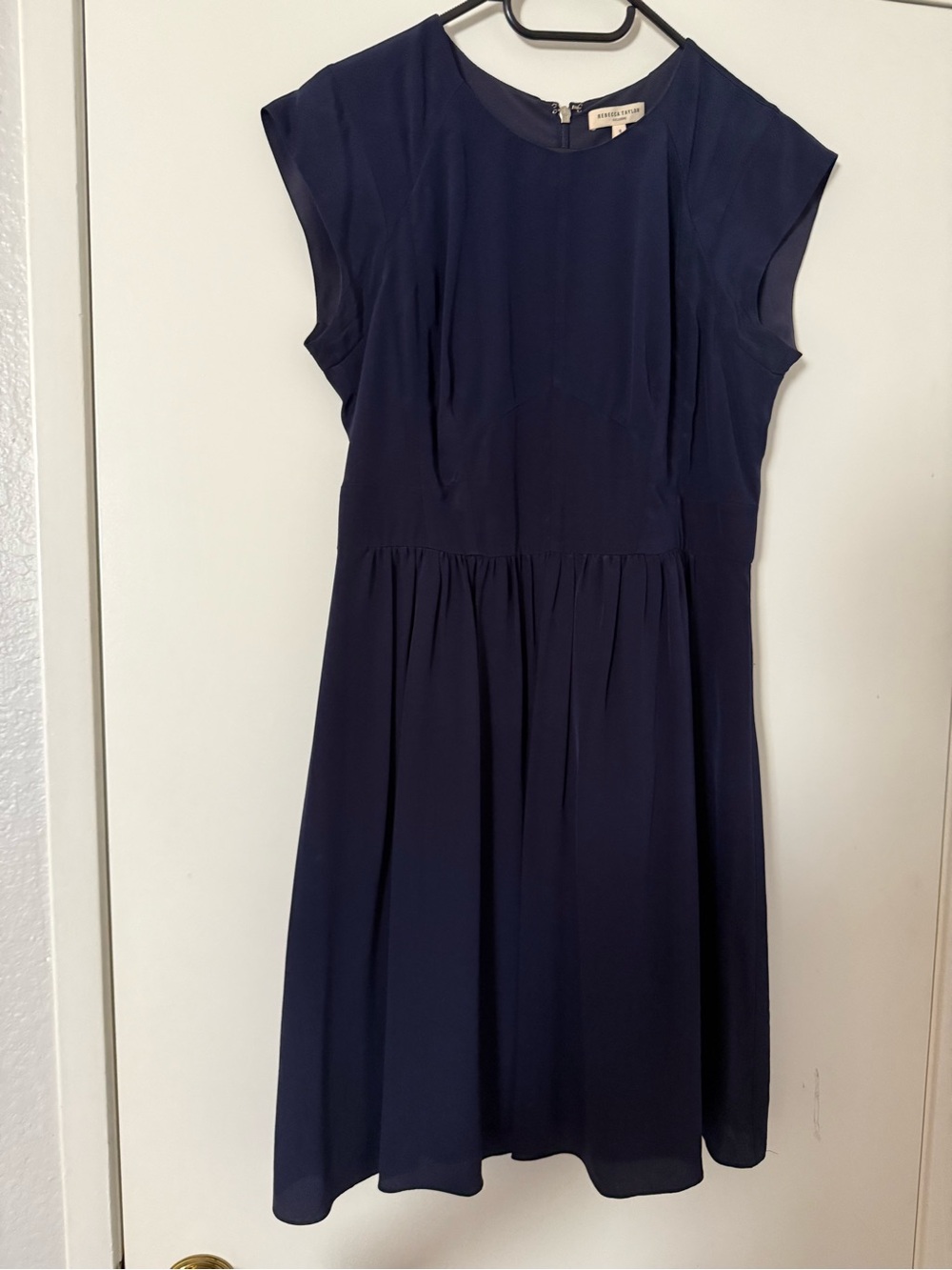 Rebecca Taylor Navy Cap Sleeve Pleated-Waist Dress